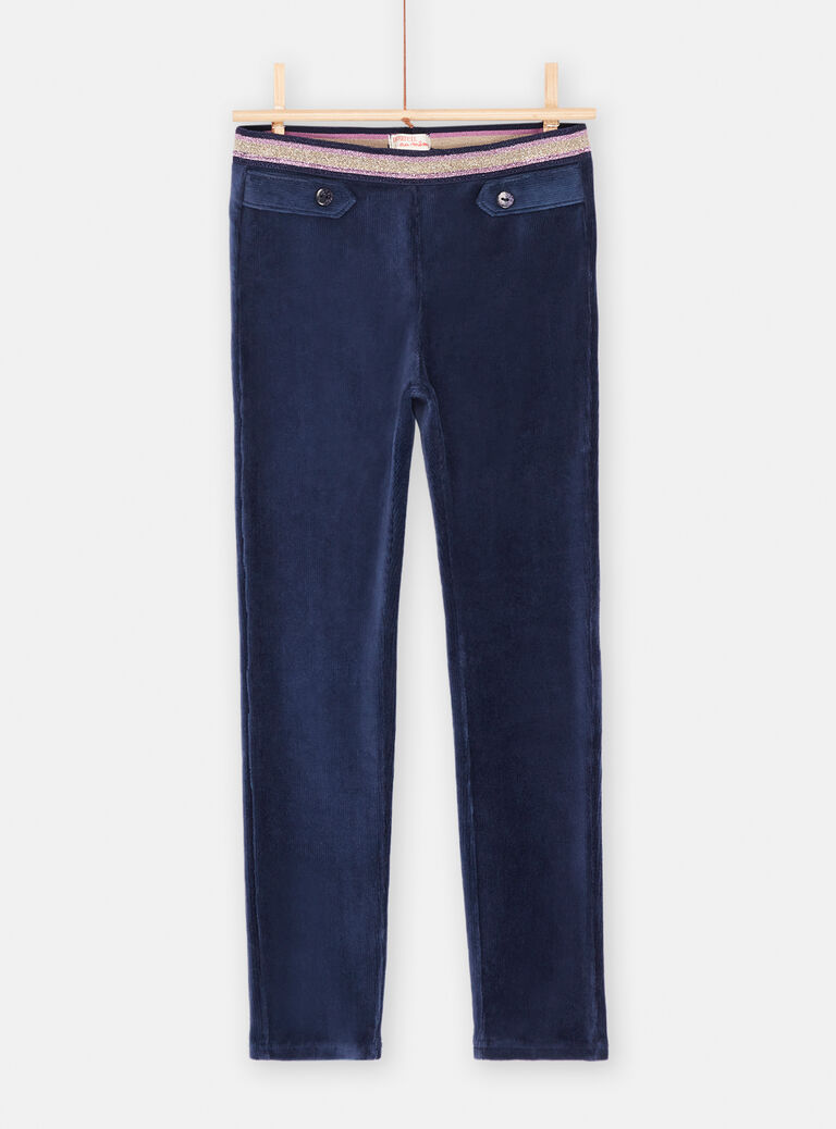Pantalon bleu marine en velours fille