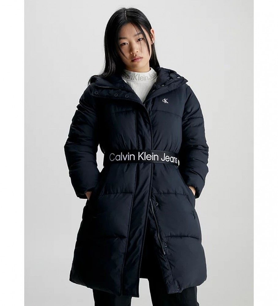 Casaco de nylon com enchimento de plumas Calvin Klein Jeans com cinto, preto.