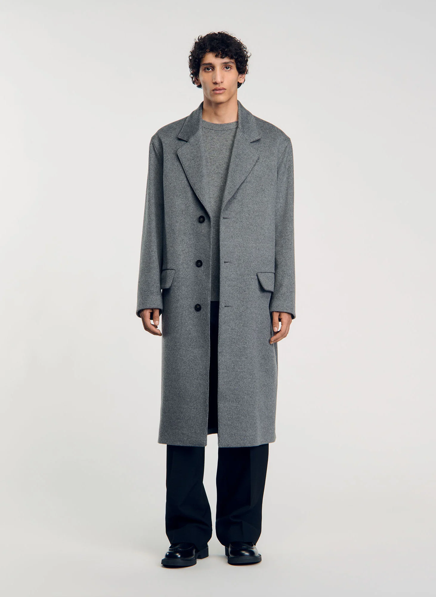 Manteau col tailleur en laine mélangée | Gris