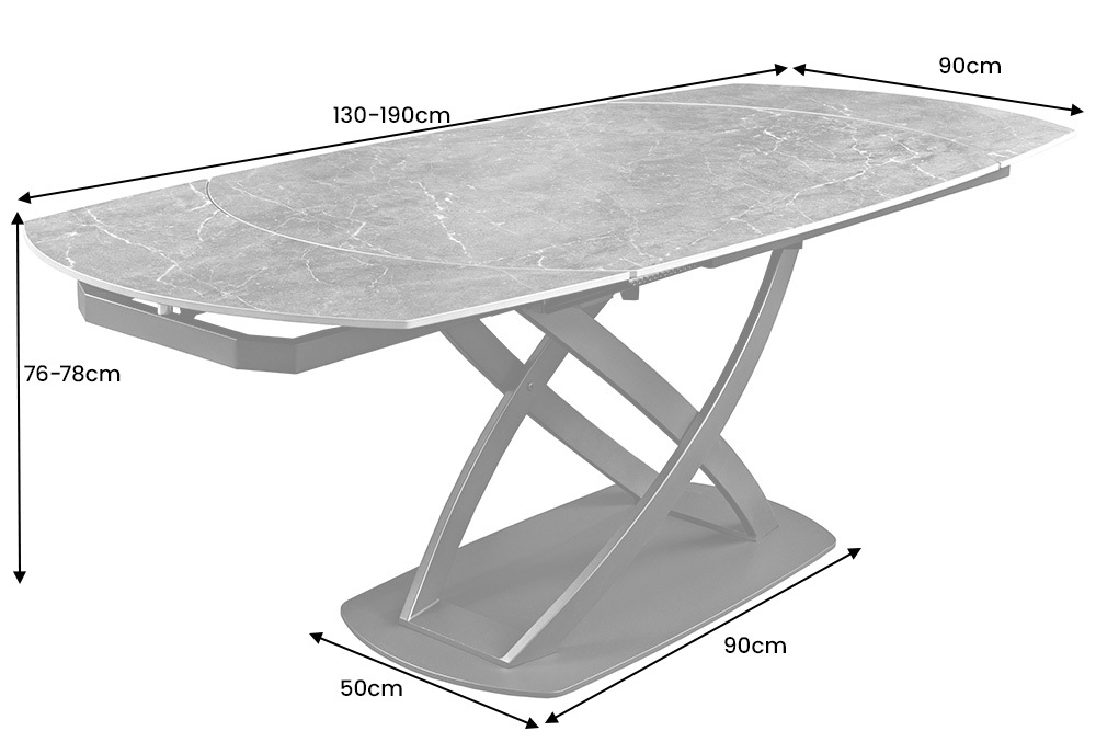 Ausziehbarer Esstisch INCEPTION 130-190cm oval Travertin Keramik champagner greige