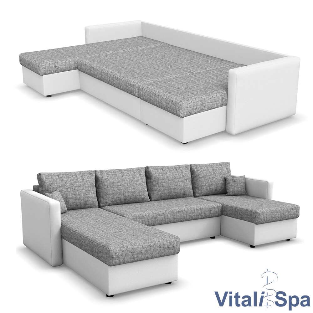 VICCO XXL Ecksofa mit Schlaffunktion Hellgrau - Couch Ecksofa Schlafsofa Taschenfederkern Polstereck