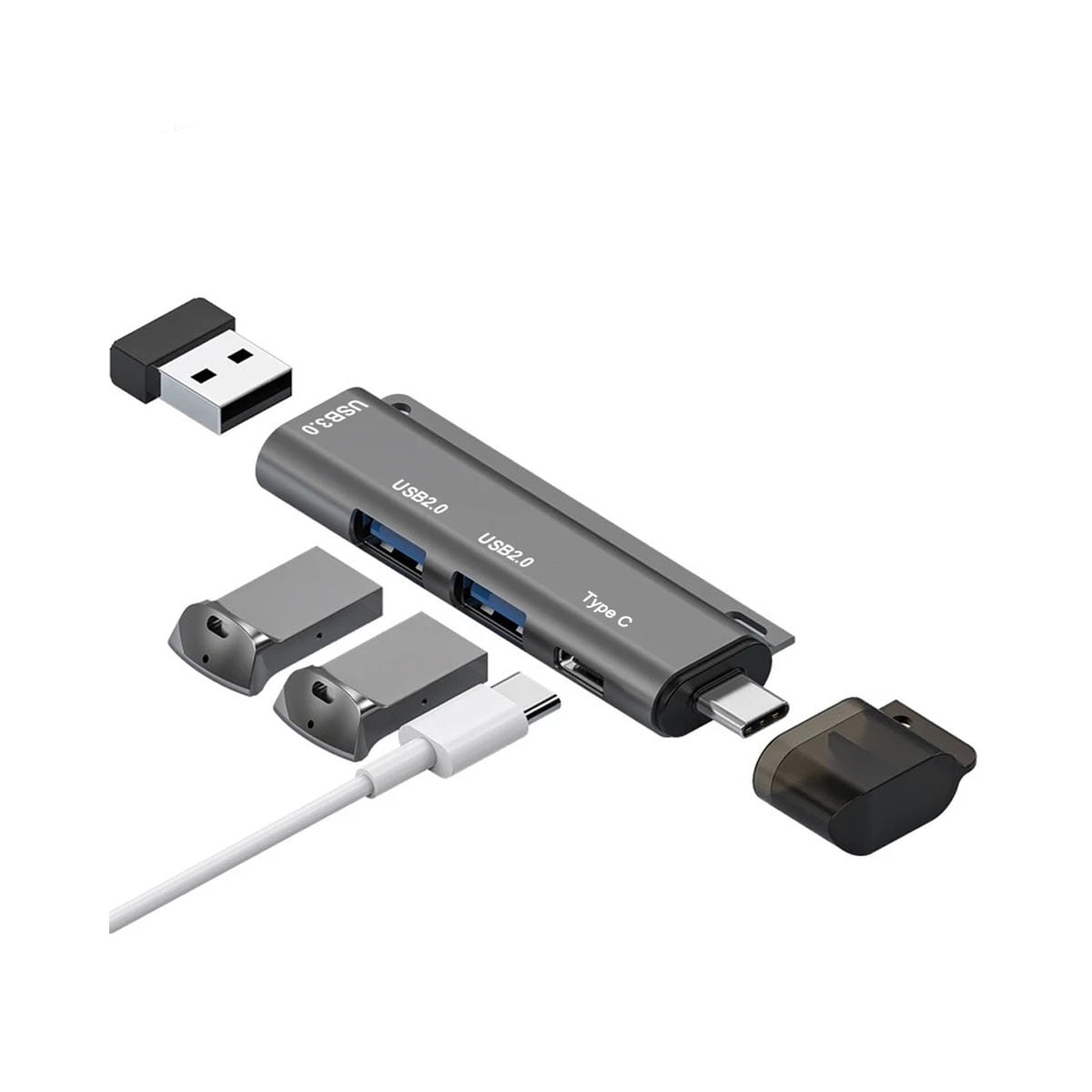 NÖRDIC 4-porters USB-C Hub 2xUSB-A 2.0, 1xUSB-A 3.1, 1xUSB-C 3.1