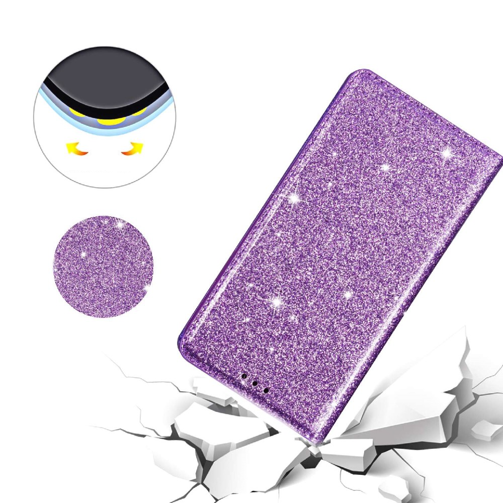 iPhone 14 Pro Max Flip Wallet Cover Leder Tasche Glitzer Optik - Lila