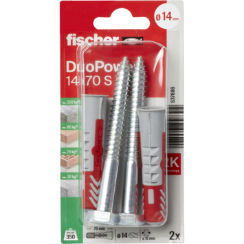 Fischer Universeelplug DuoPower 14x70mm met zeskantschroef 2 stuks
