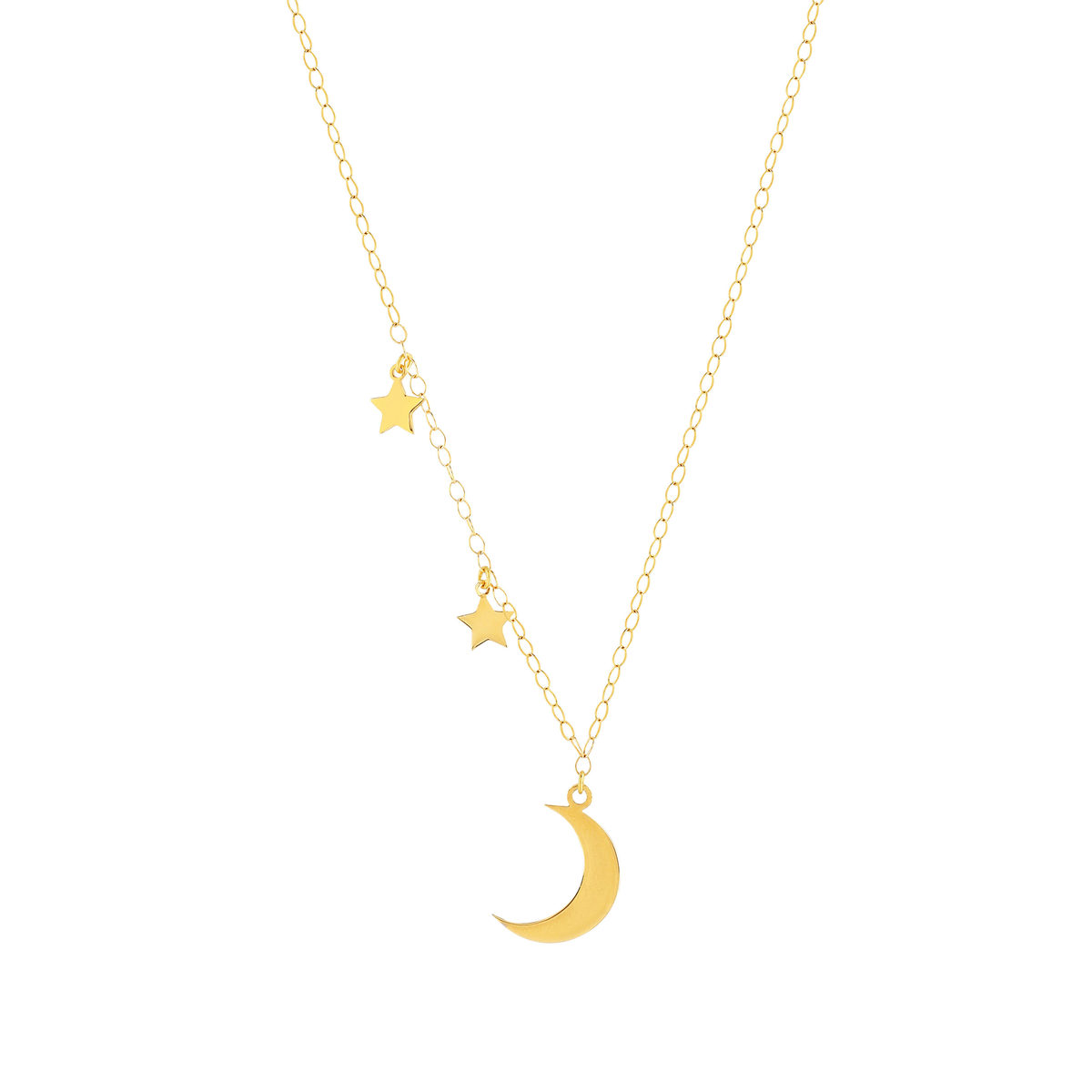 Collier or jaune 750 45 cm motif 2 étoiles et 1 lune