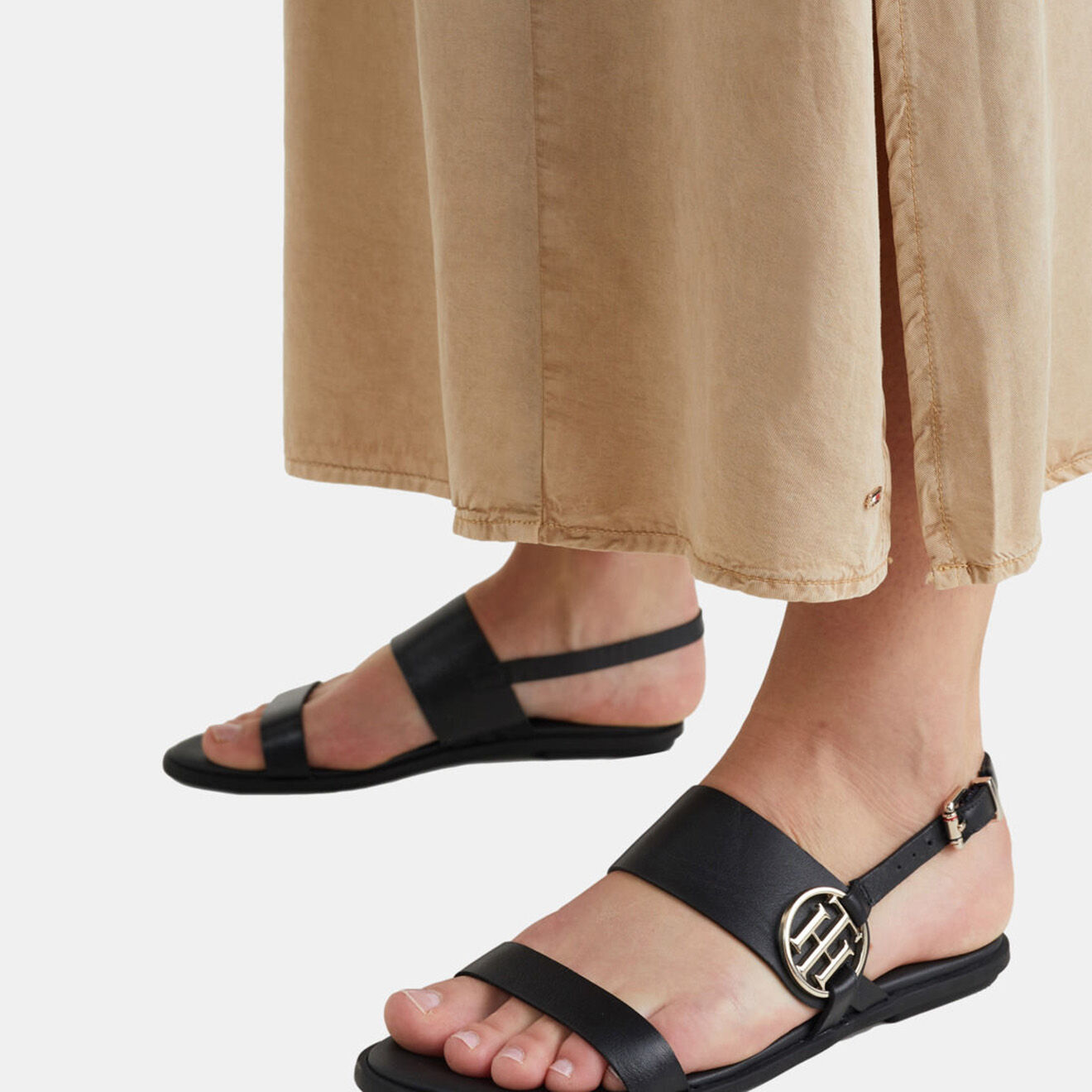 Tommy Hilfiger Sandales en Cuir Round Flat noires