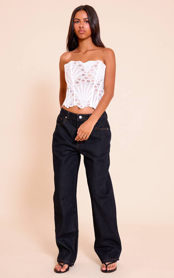 Blanc Corset En Dentelle Florale Transparente Texturée Petite Taille