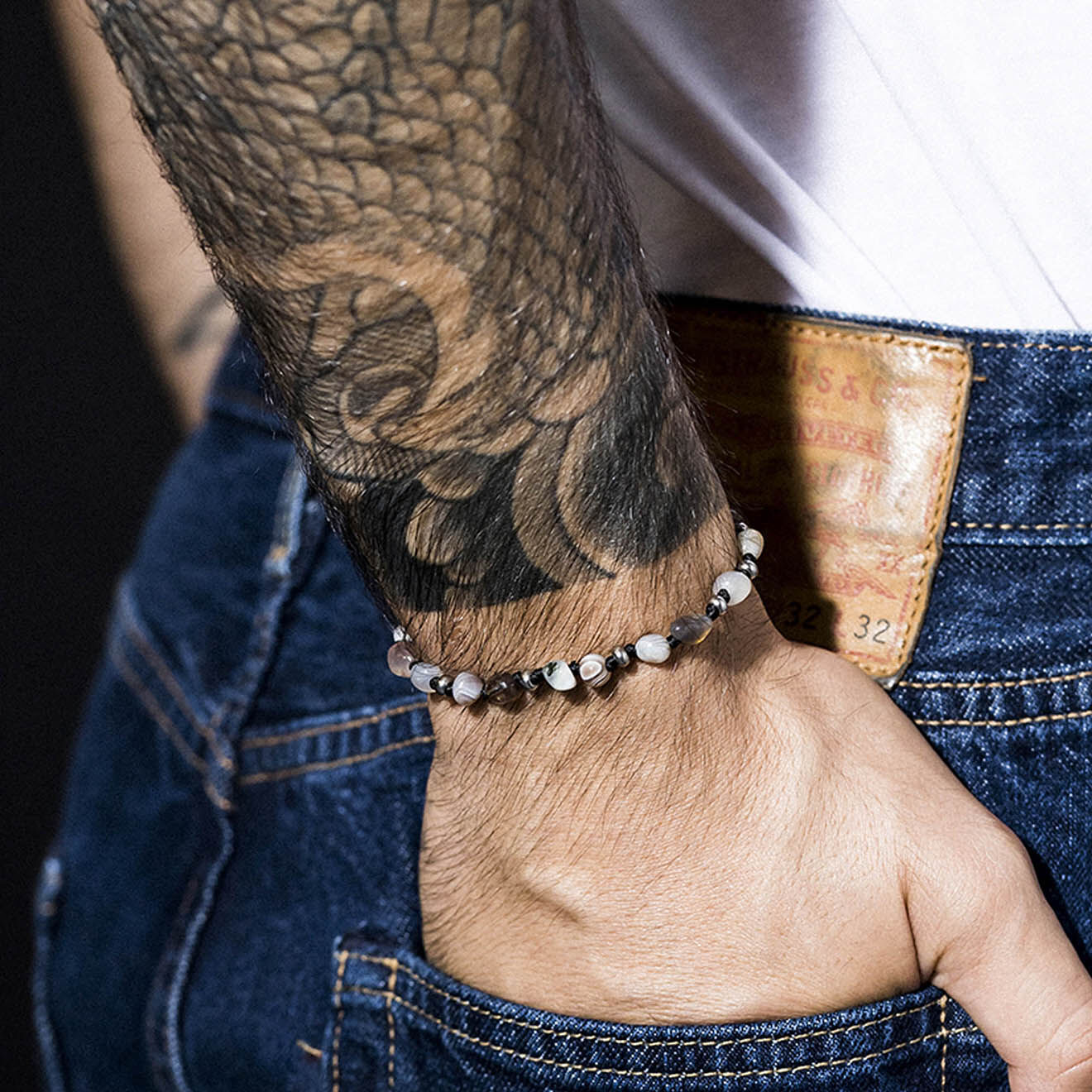 Jacobson Bracelet White Tiger en Acier, Cordon & Pierres marron/gris