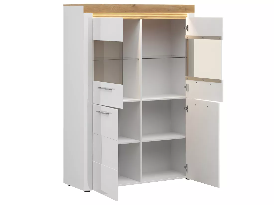 Vaisselier 4 portes avec LED Nara Blanc et Bois