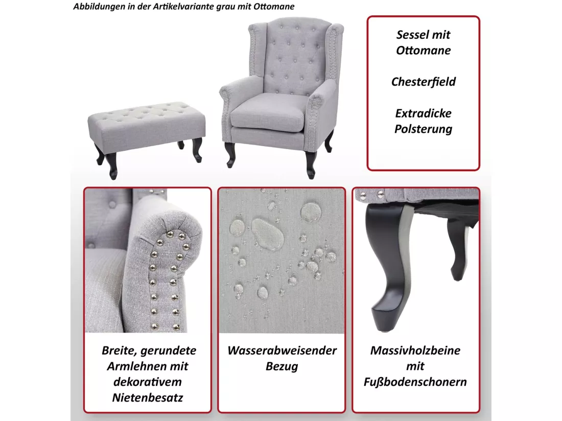 Fauteuil de relaxation Oxford, gris avec ottomane