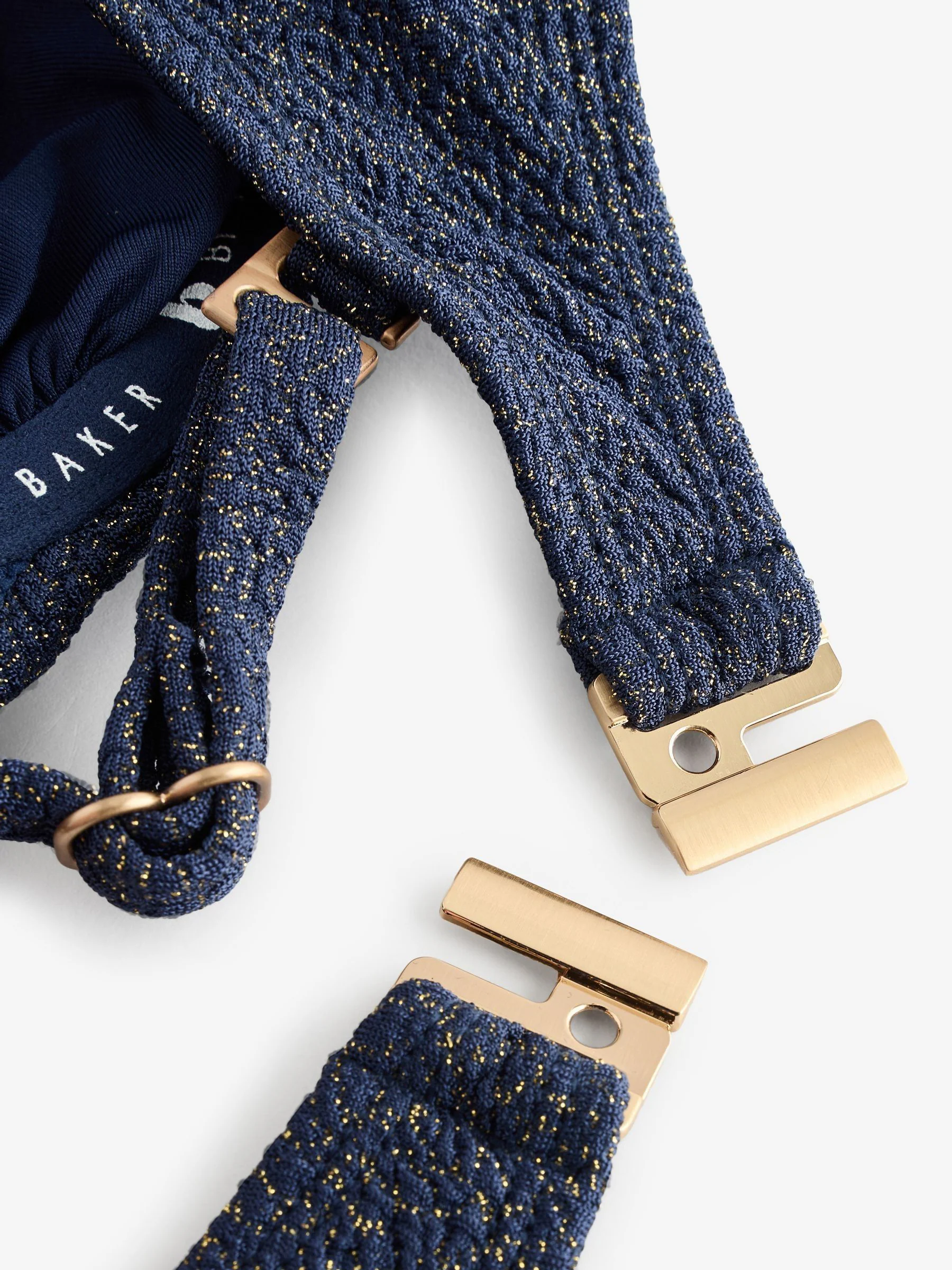 Marineblauw - B by Ted Baker glinsterende bandeau bikinitop met textuur