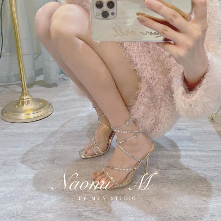 Terute - Kitten Heel Square Toe Strass Gesp Gladiator Sandalen