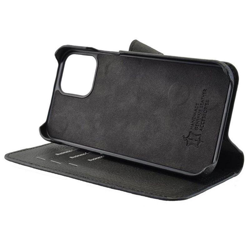 2in1 iPhone 13 Echtleder Magnet Wallet Case Tasche Flip Cover (JOSSIP13-M01) - Schwarz