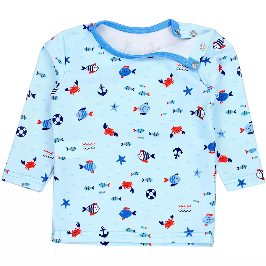 Aquarti Baby Jungen Bade-Set Zweiteiliger Badeanzug T-Shirt Hose hellblau