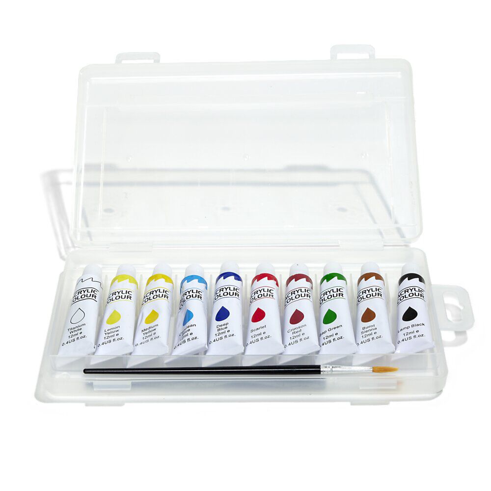 Boîte peinture acrylique 10 tubes 16ml avec 2 pinceaux