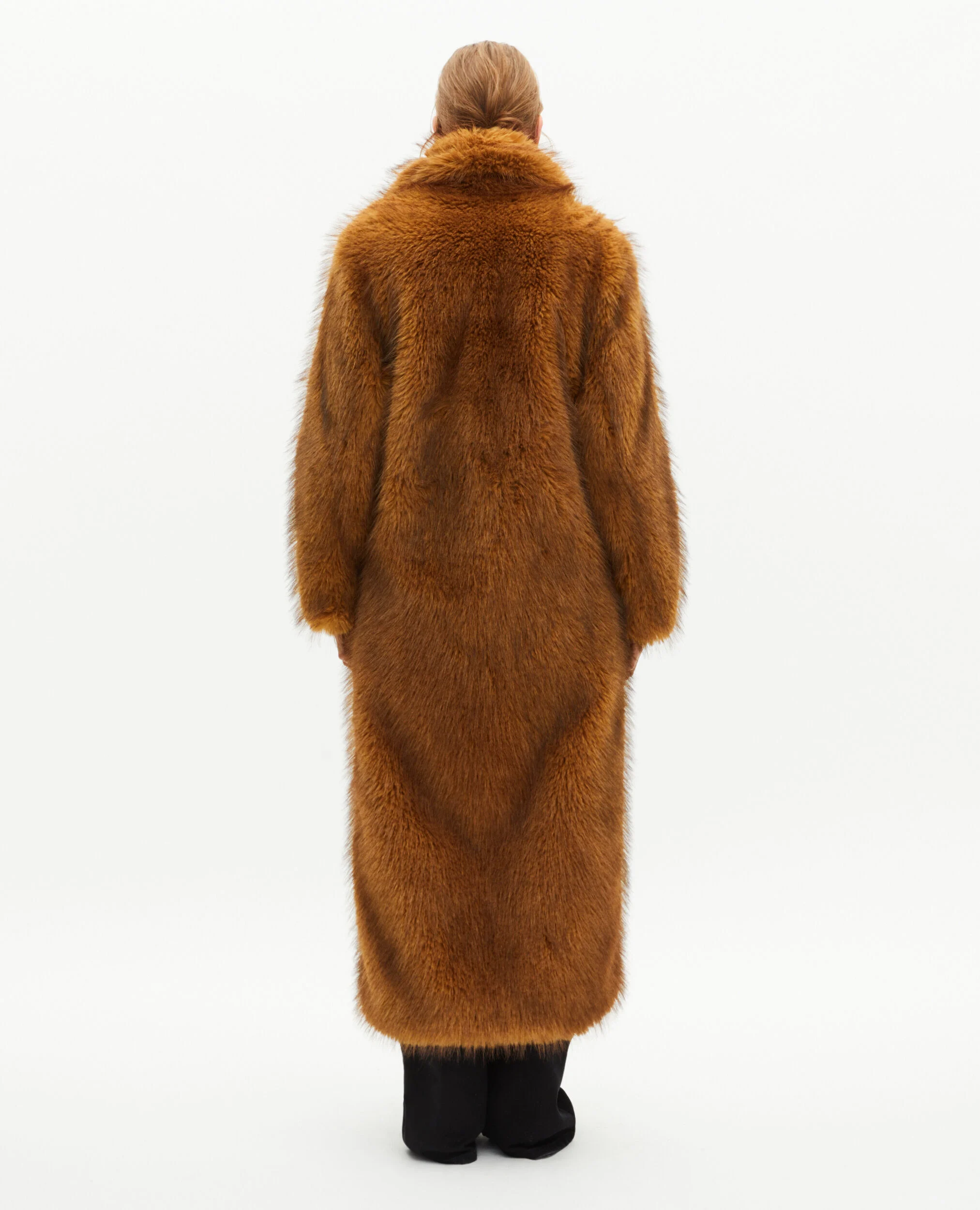 Manteau long effet fourrure marron