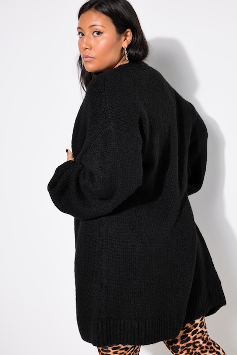 Long-Strickjacke, oversized, offene Form, Langarm