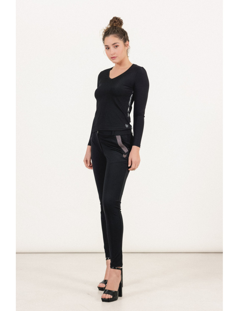 HBT BASICS ESSENTIELS | CHRISTINA PANTALON CHINO NOIR ROSE