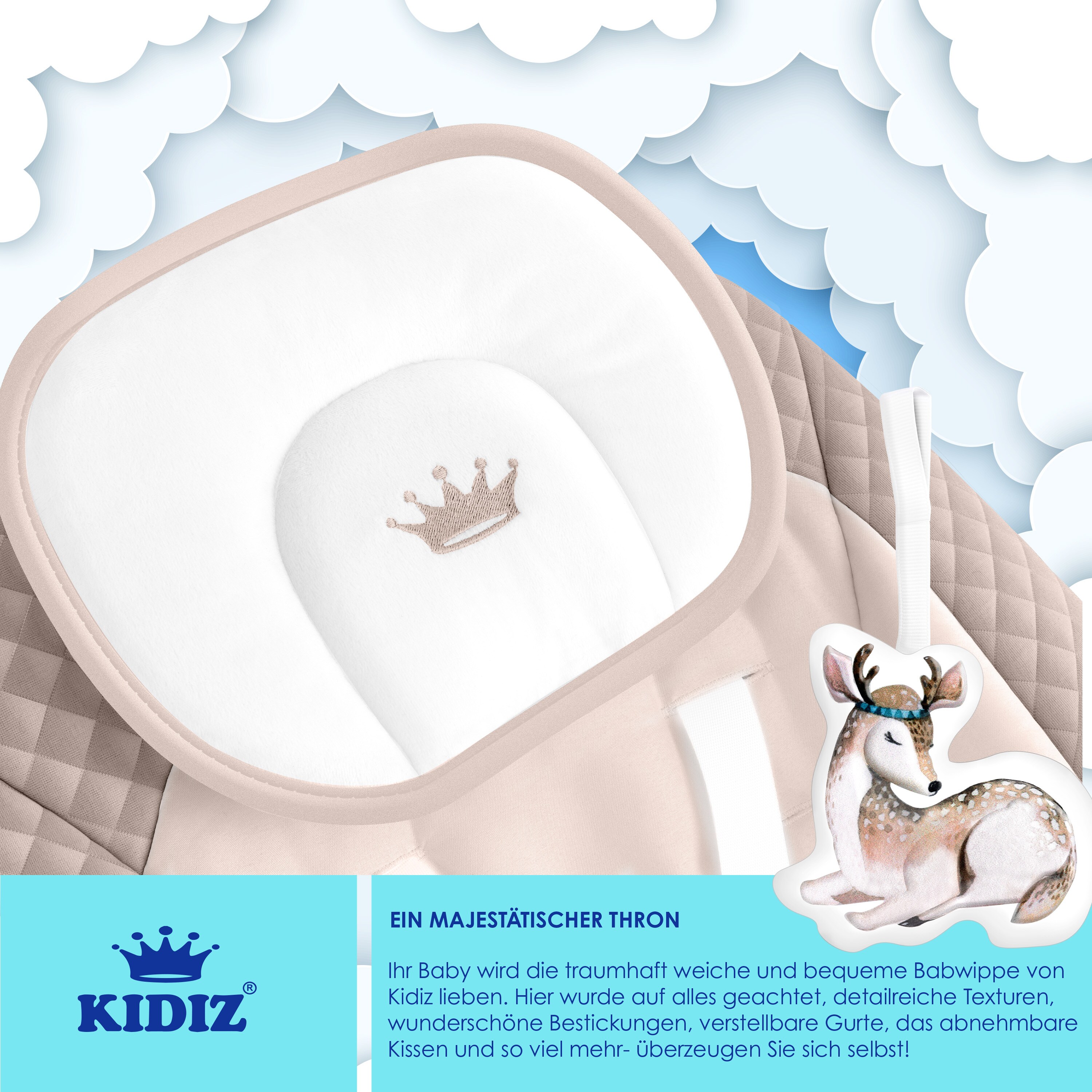 KIDIZ® Babywippe Babyschaukel mit 5 Geschwindigkeitseinstellungen zusammenklappbarer Baby Wippe Schaukel Babyhochstuhl mit Spielbogen Spielzeugen 5 beruhigende Naturgeräusche neugeborene