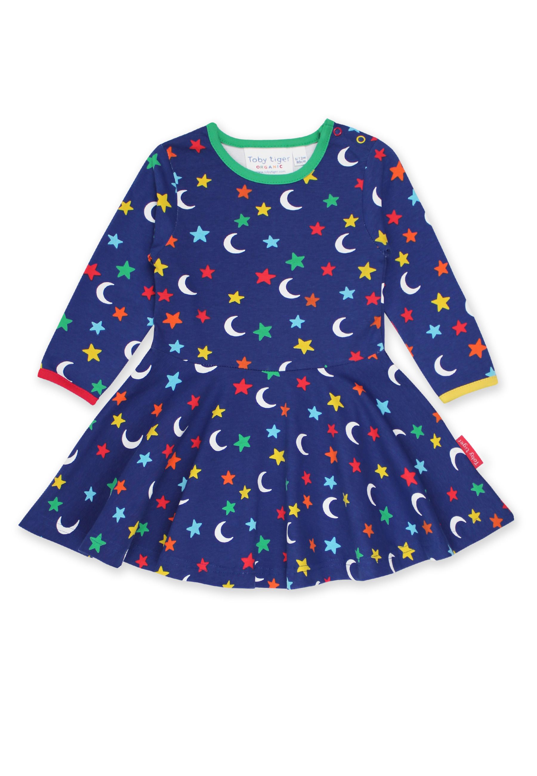 Toby Tiger Skater Kleid mit langen Ärmeln und Mond und Sterne Print