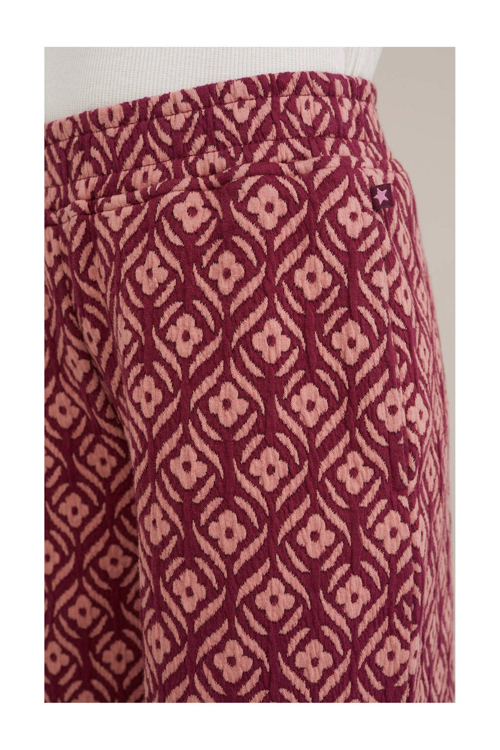 WE Fashion straight fit broek met all over print donkerrood/lichtroze