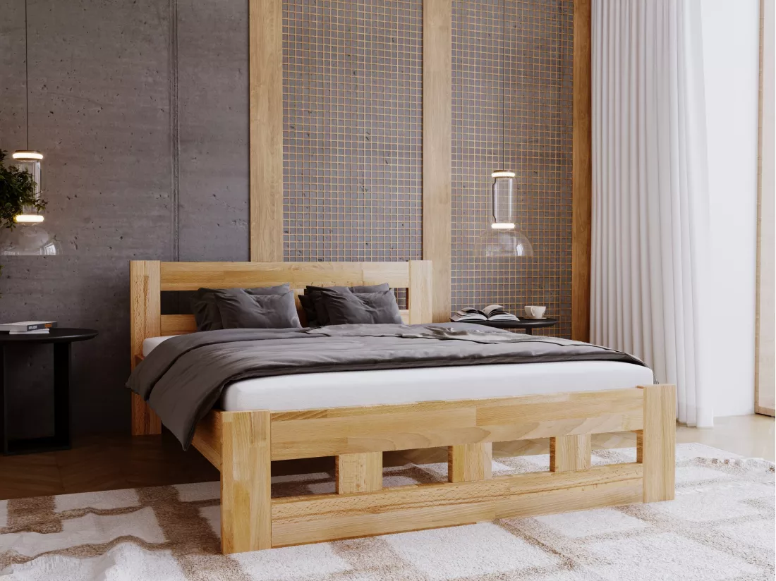 Lit 160x200 en bois Bond, couleur chêne