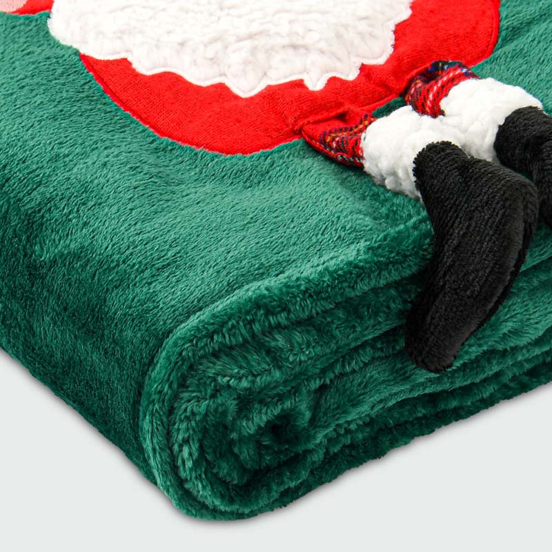 Plaid brodé 'Père-Noël' vert sapin