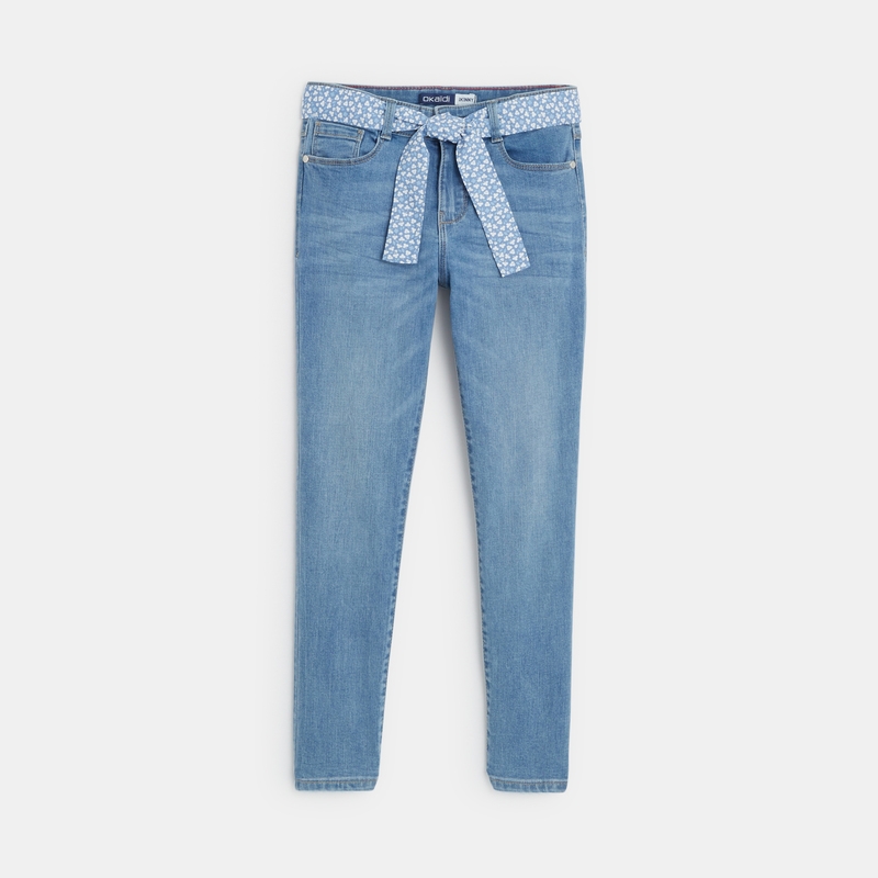 Jean mom paper bag bleu fille