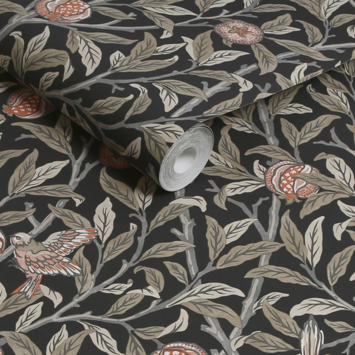 Vliesbehang William Morris at Home Bird & Pomegranate Antraciet (dessin 124258)