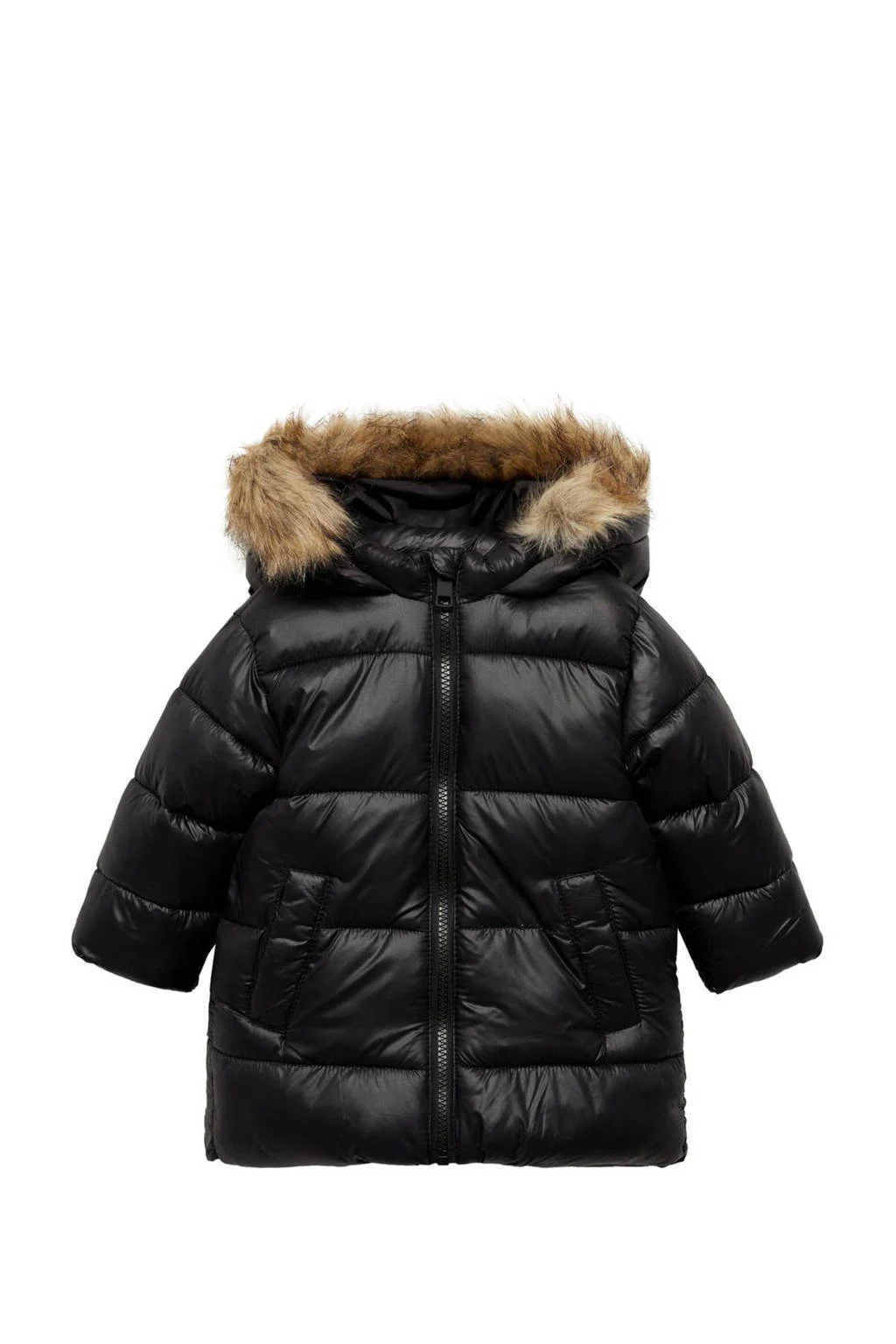 Mango Kids gewatteerde winterjas zwart