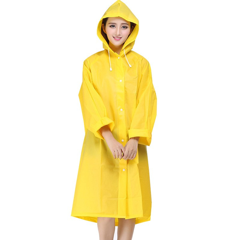 (145cm) Unisex Regenjacke Windmantel Poncho Regencape mit Kapuze   Druckknöpfe - Gelb