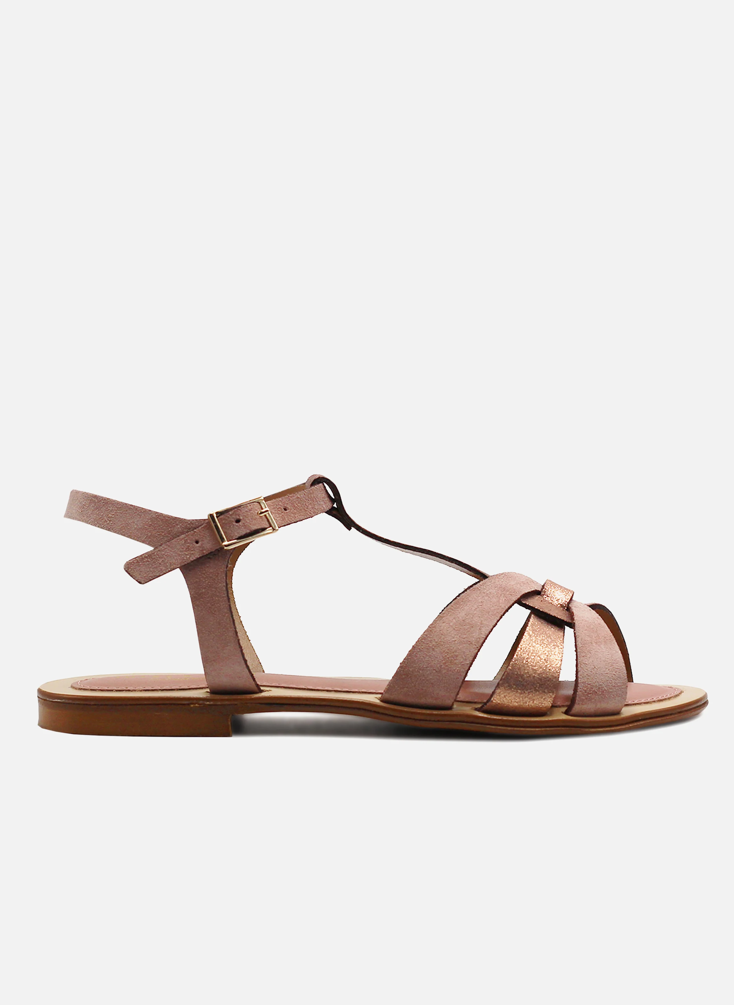 Sandales plates croisées cuir | Rose