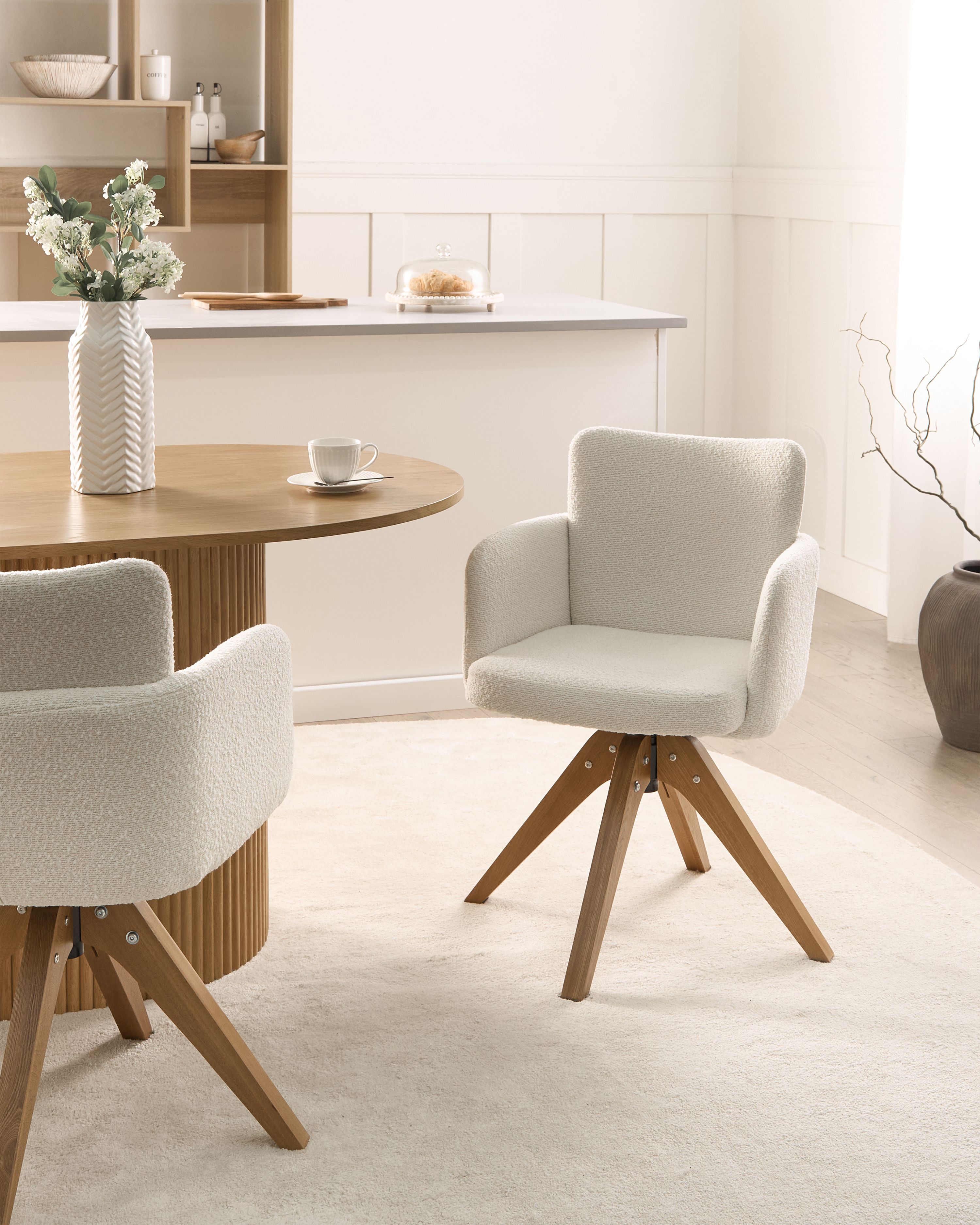 Set van 2 eetkamerstoelen draaibaar EVELYN Bouclé Gebroken wit