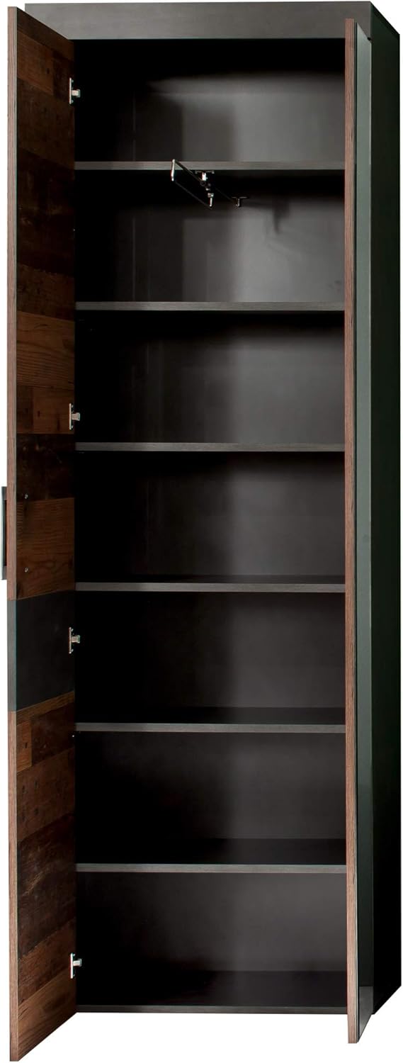 trendteam smart living - Indy - Garderobenkombination - Eiche/Grau - Garderobenschrank, Sitzbank, Paneel, Schuhschrank, Spiegel - (BxHxT) 265 x 192 x 37 cm - antikfarbene Griffe