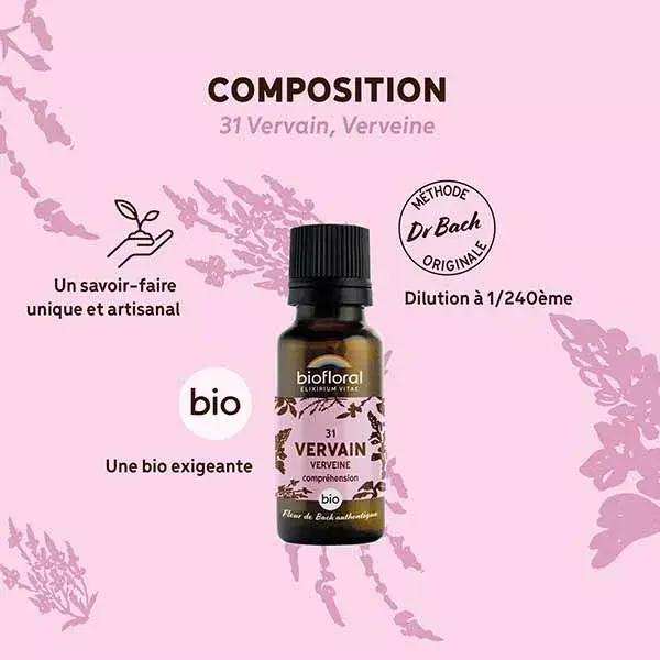 Biofloral 31 Verbena em Grânulos Orgânicos - Florais de Bach em Grânulos - 19,5g