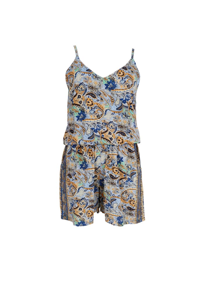 Black Colour Bcluna Shorts Set botanical blue