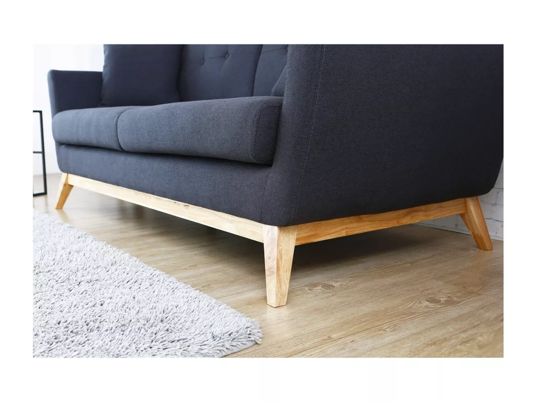 Canapé droit scandinave 3 places tissu gris anthracite HOGA