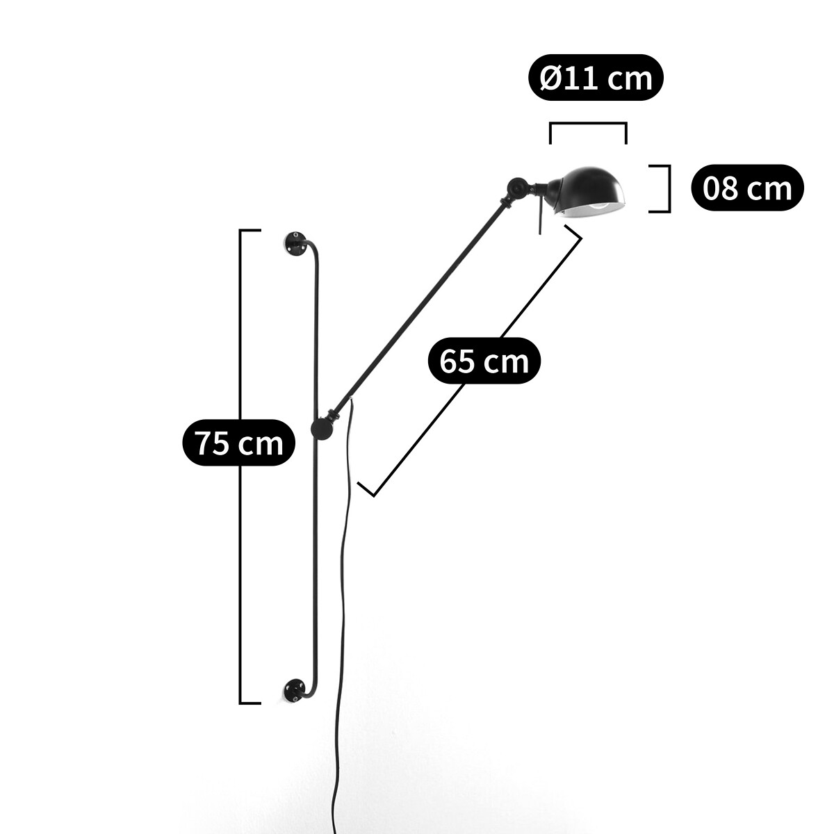 LA REDOUTE INTERIEURS<br>Luminária de parede ajustável em metal com braço articulado, Kikan