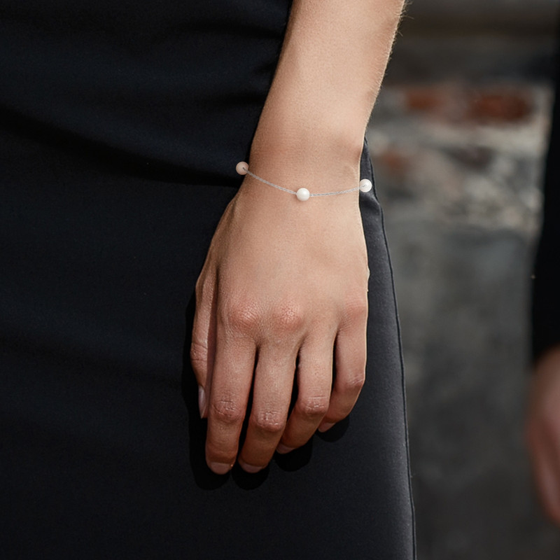 Bracelet Femme 3 Perles de culture d'eau douce Blanches AA et Or Blanc 750/1000