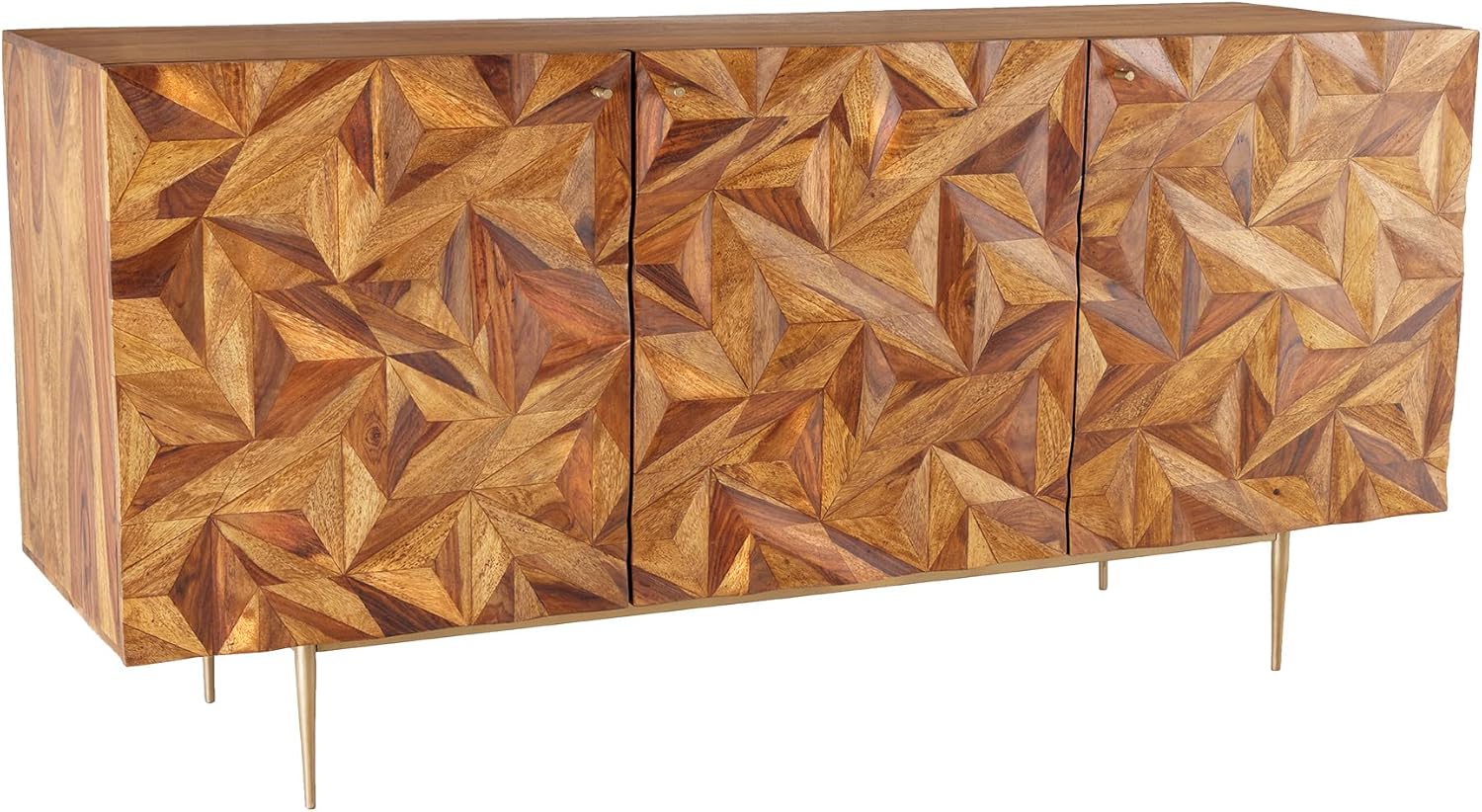 riess-ambiente.de Massives Sideboard Alpine 150cm Sheesham Stone Finish Metall matt Gold
