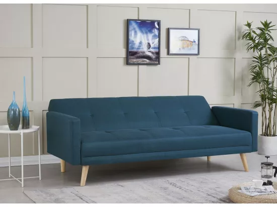 Canapé scandinave convertible 3 places tissu bleu canard WOODEN