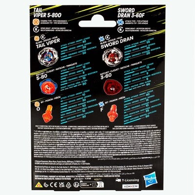 Beyblade X Tail Viper 5-80O & Sword Dran 3-60F Spinnere 2-Pack