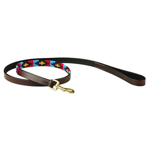 Guia de couro para cães da Polo nas cores marrom/rosa/azul/amarelo