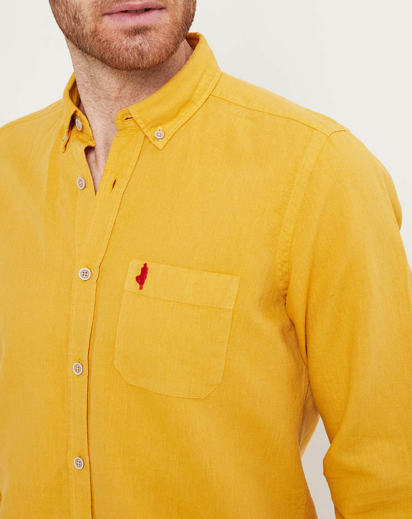 MCS Chemise custom fit en Lin & Coton jaune
