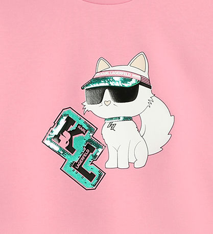 Karl Lagerfeld Bluse - Cropped - Pink m. Kat/Pailletter
