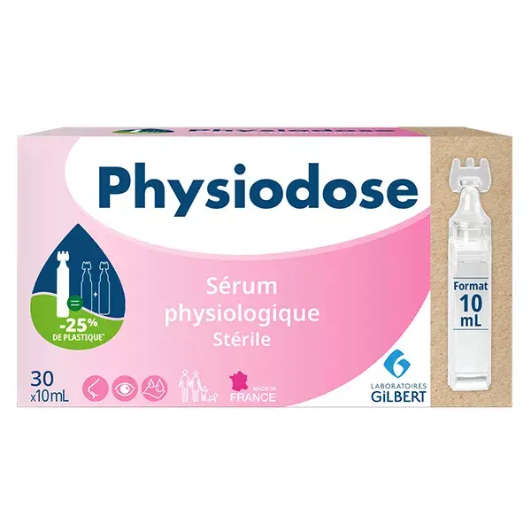 Soro fisiológico estéril Physiodose da Gilbert Laboratories, 30 x 10 ml