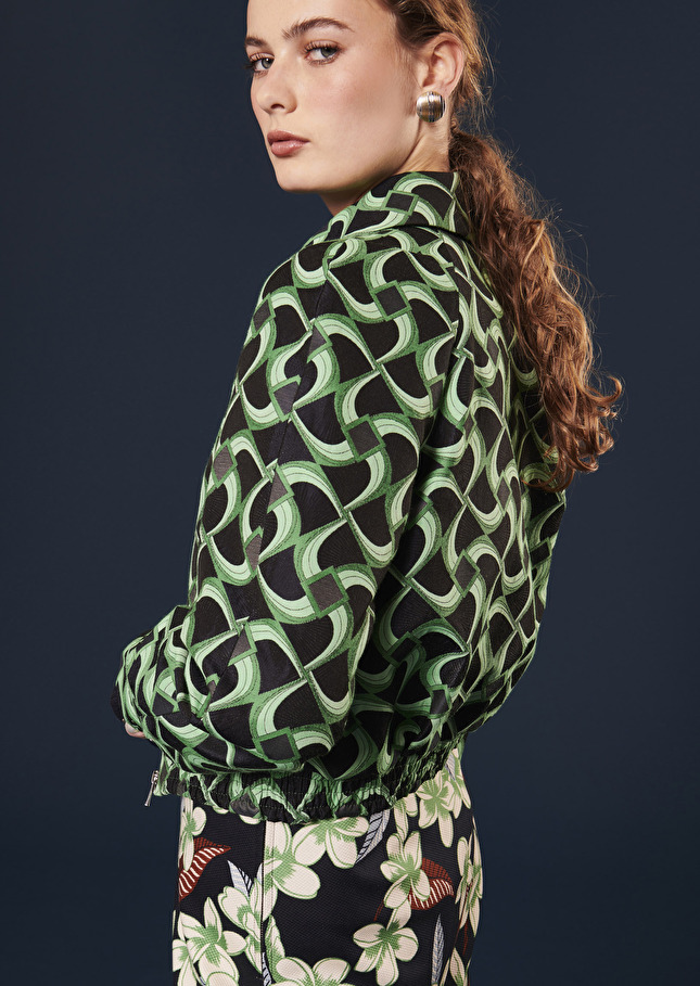 Blouson Balthazarvert à motif graphique en jacquard