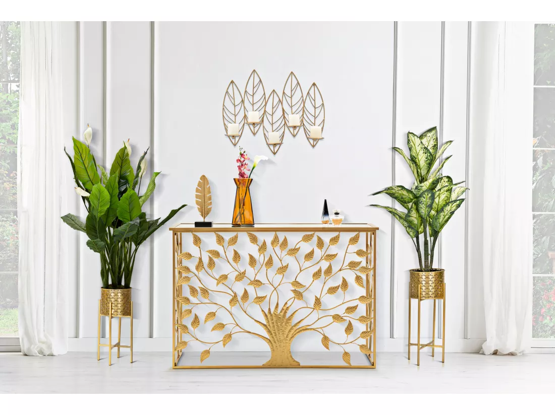 Bougeoir mural en métal doré 66x14x56 cm