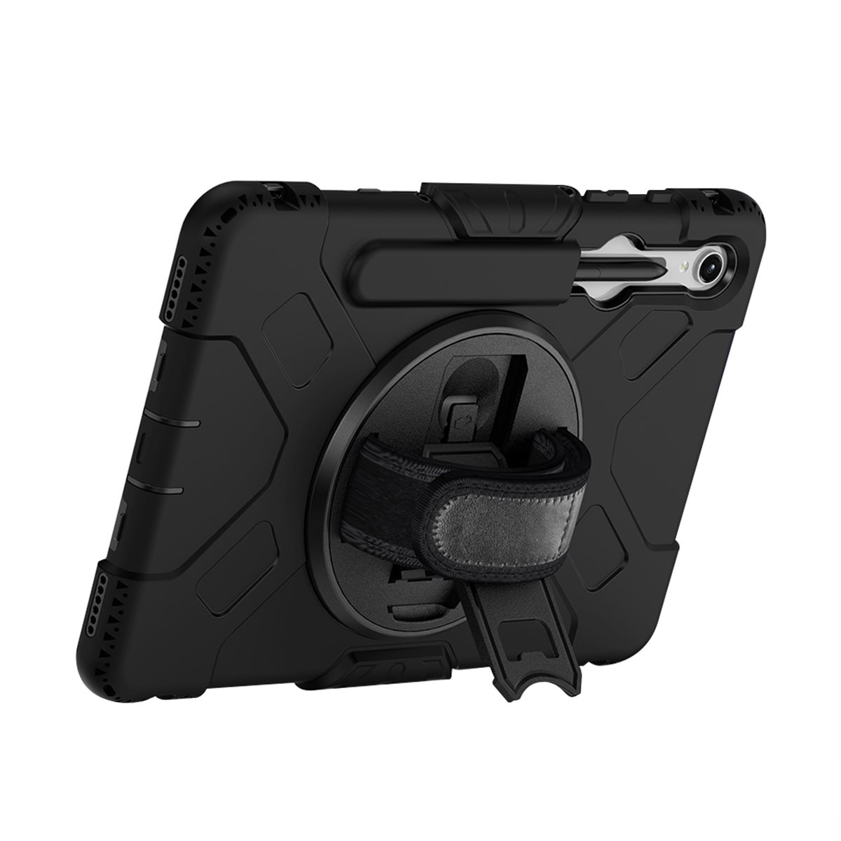 Samsung Galaxy Tab S10 Lite / S10 FE / Tab S9 FE / Tab S9 Peak 500m Hybrid Outdoor Hardcase Hülle mit Aufsteller   Handschlaufe (EGPE00187) - Schwarz