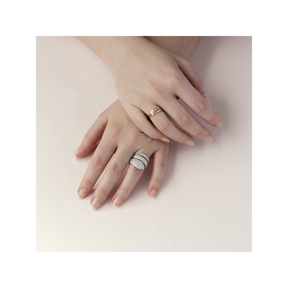 Bague or 375 2 tons serpent diamant